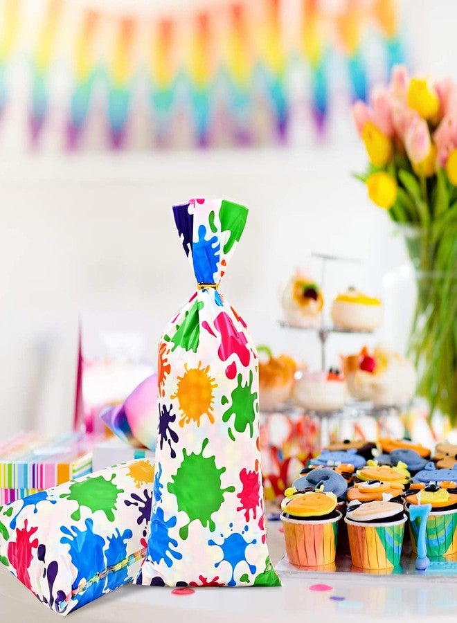 Lecpeting 100 Pcs Artist Paint Treat Bags Colorful Paint Splatter Print Cellophane Candy Bags Art Painting Party Favor with Twist Ties for Artist Painting Theme Birthday Party Supplies - Image 5